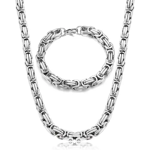 CASSIECA Men's 8MM Thick Heavy Stainless Steel Byzantine Chain Necklace Cubanchain Hip Hop Necklaces, Multiple Lengths (20/24/28in), Vintage Jewelry Set for Daily Wear, Father's Day Gifts Sohochic