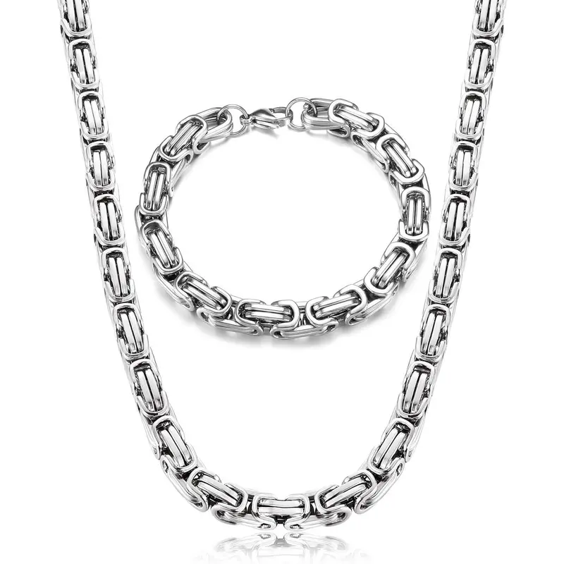 CASSIECA Men's 8MM Thick Heavy Stainless Steel Byzantine Chain Necklace Cubanchain Hip Hop Necklaces, Multiple Lengths (20/24/28in), Vintage Jewelry Set for Daily Wear, Father's Day Gifts Sohochic