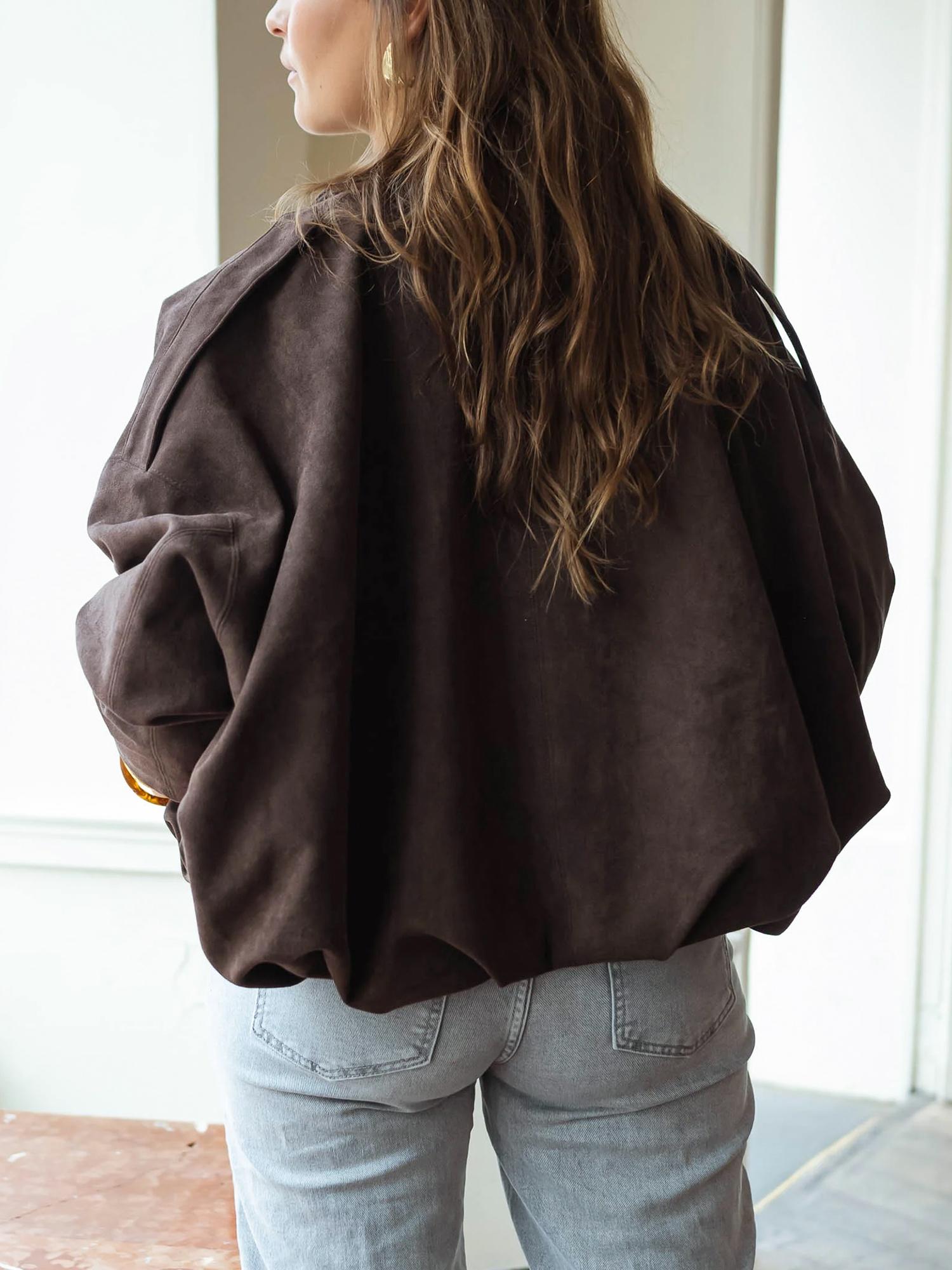 Women Solid Fall Winter Long Sleeve Loose Jacket Ladies Daily Casual Outfit Vintage Coat