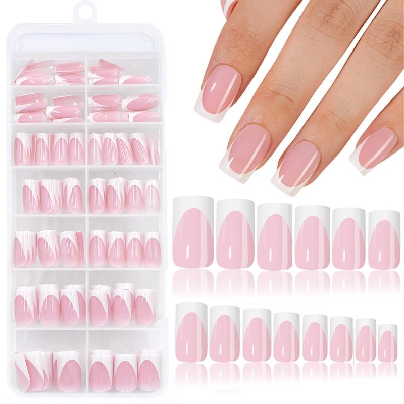 140Pcs French Gel Nail Tips, French Tip Press on Nails Short Square, Glossy Natural Artificial Full Cover Cute False Nails Pre-lasting, Short Square Press On Nails Fake Nails Extensions Gel Nail Tips Nail Art DIY Manicure Gifts for Women, Nail Tips Kit