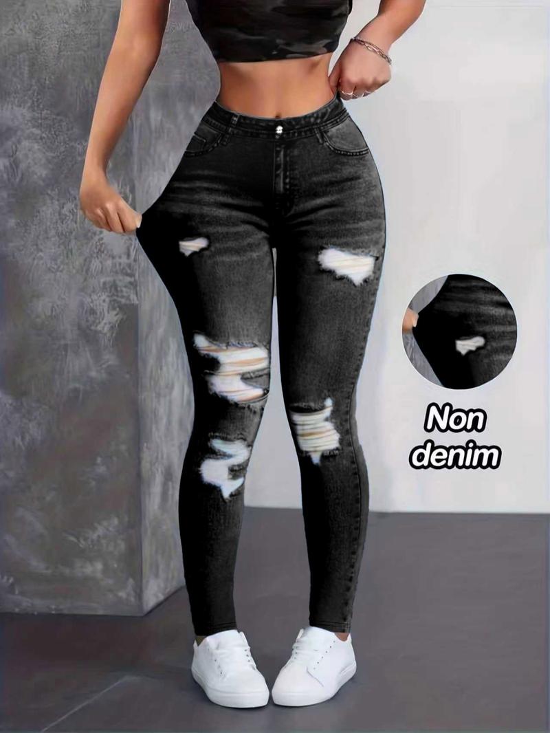 New Denim Look Tight Pants for Women, Elegant Elastic Bell Bottoms, All-Season Casual Formal Two-In-One, Comfort Fashion