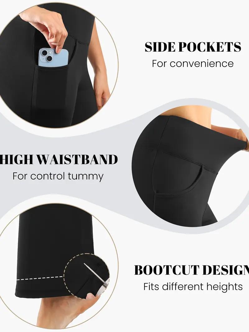 3PCS Women's High Elastic Breathable Pants With Side Pockets, Flared Leg, High Waist, Tummy Control, Soft & Comfortable Fleece Lined Yoga Trousers, Outdoor Running Workout For Autumn/Winter