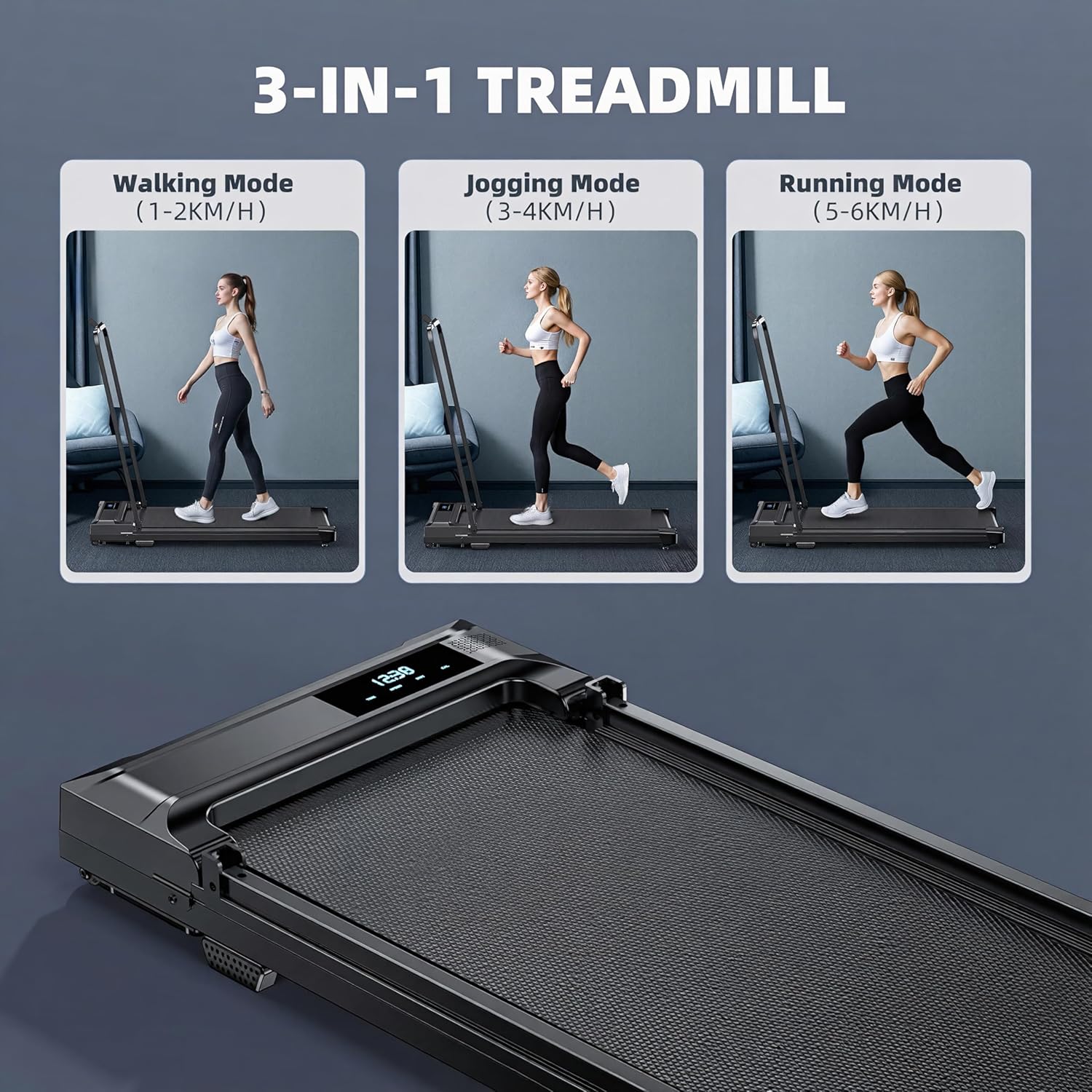 Folding Walking Pad Treadmill with Handlebar - Electric Quiet Compact for Home/Office, 5-Layer Belt Safe, Max Weight 264lbs, Portable Under Desk/Under Bed Small Space Walking Jogging Machine