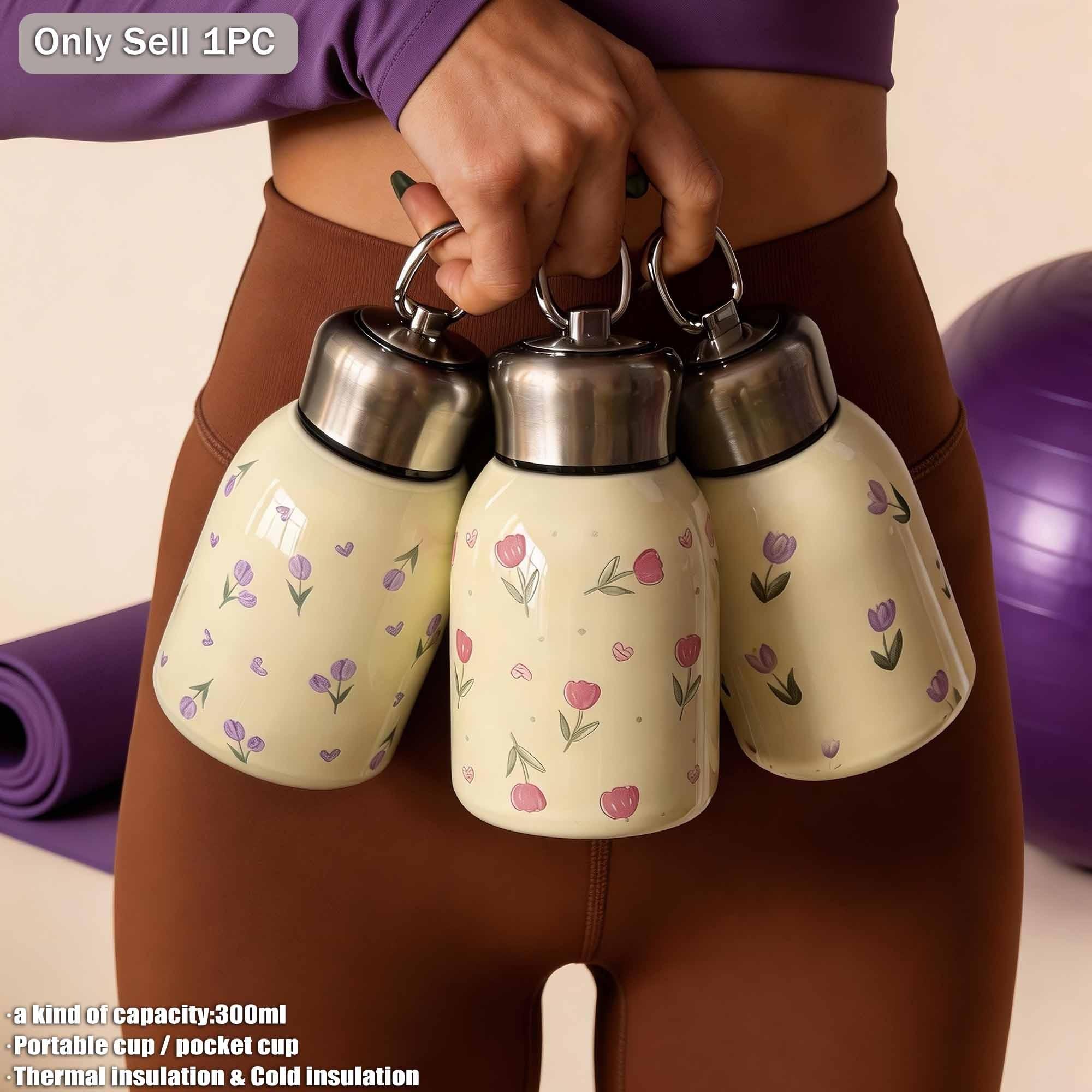 300ML Tulip Theme Dual-Layer Stainless Steel Insulated Cup, Pocket Cup, Travel Mug, Outdoor Water Bottle, Gift for All Occasions