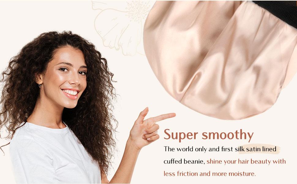 YANIBEST Satin Lined Beanie for Women Reduce Frizz Winter Hats for Women Men Silk Lining Soft Slouchy Warm Cuffed Less Static TikTokShopBlackFriday