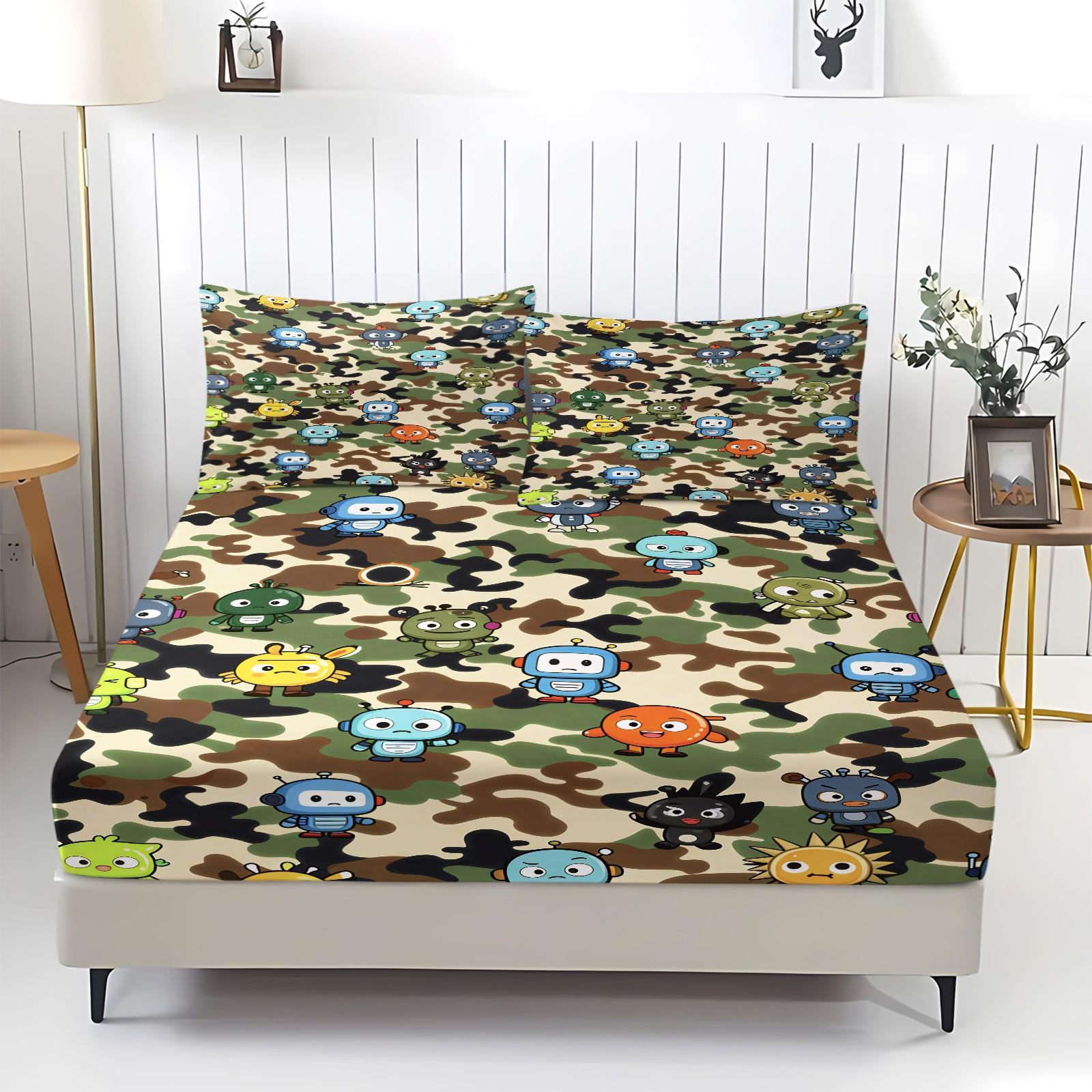 Hipster Elements Printed Bedspread 3-Piece Set With 2 Coreless Pillowcases, “A BATHING APE” Lettering and Ape Head, Soft and Comfortable Bedding