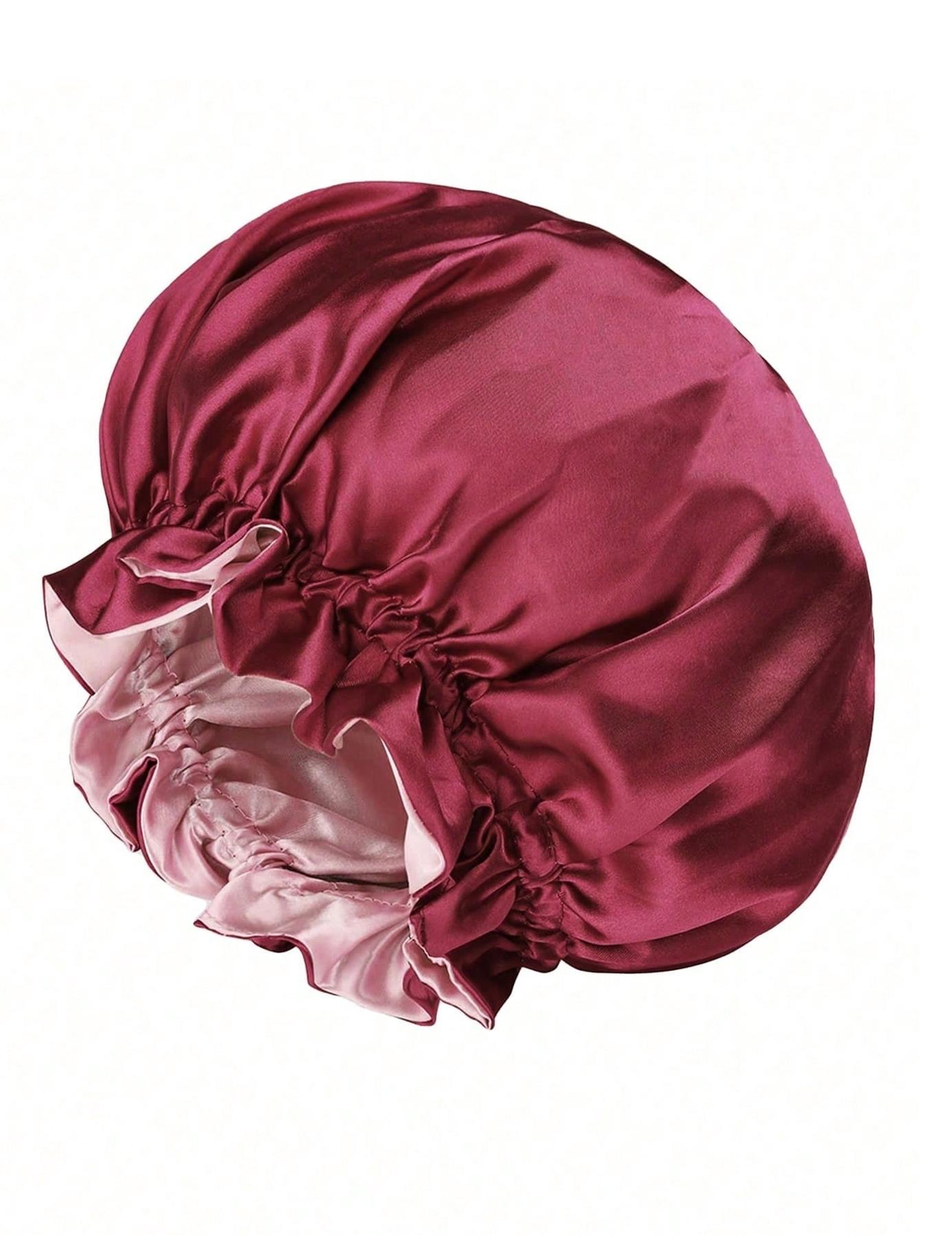 Women's Bonnet Two-Layer Pure Color Wave Edge Elastic Silk Smooth Satin Fashion Sleep Cap, Comfortable Soft Breathable Hair Care Hat, Sleeping Bonnet