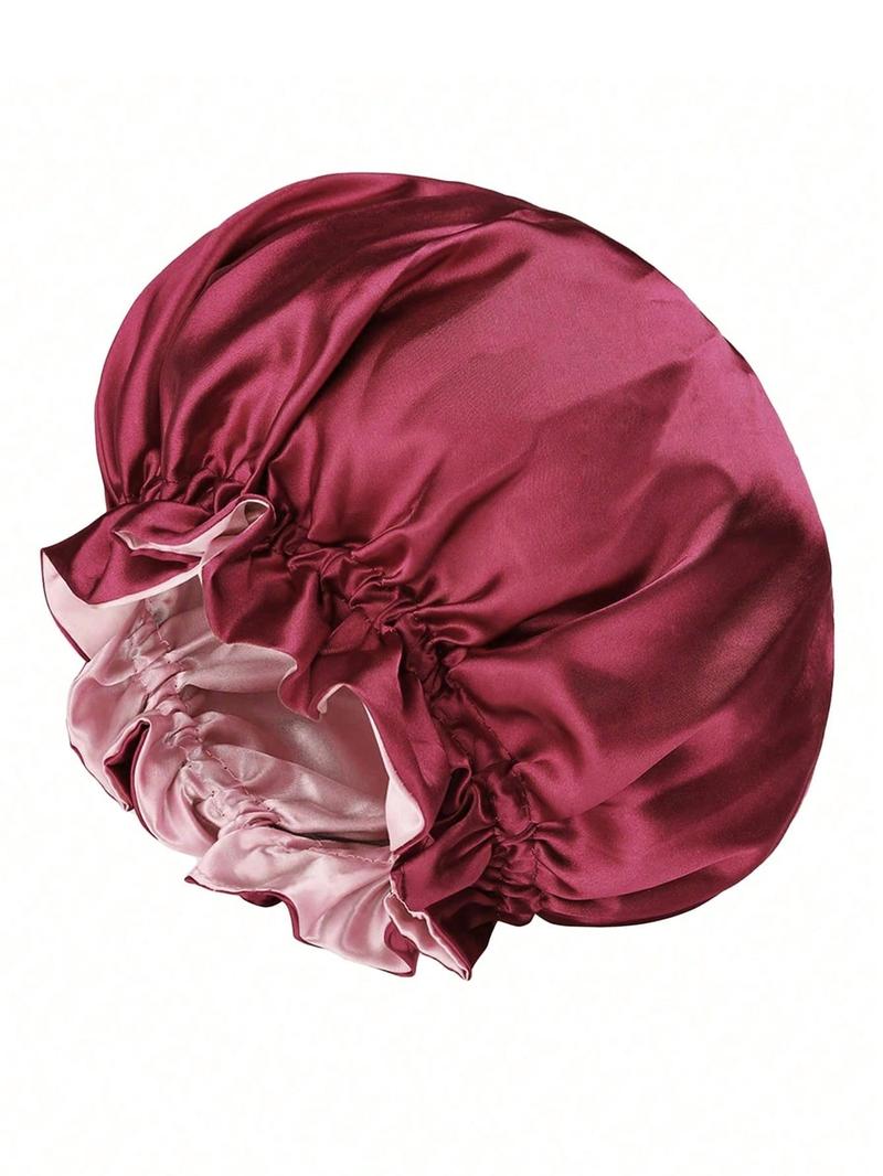 Women's Bonnet Two-Layer Pure Color Wave Edge Elastic Silk Smooth Satin Fashion Sleep Cap, Comfortable Soft Breathable Hair Care Hat, Sleeping Bonnet