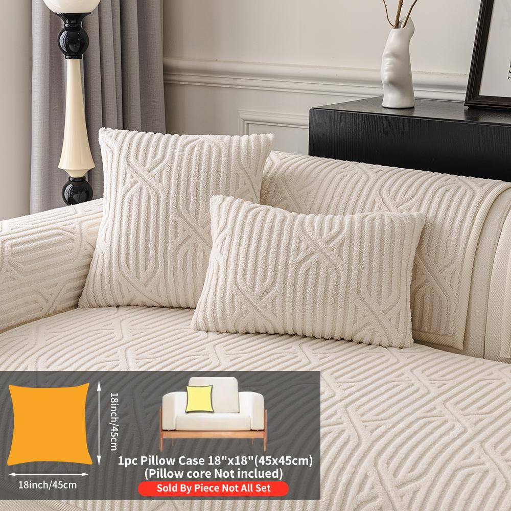 Comfortable Cross-Stitch Plush Sofa Cushion, Thick Soft Pet-Friendly Universal Sofa Protector, Non-Slip Faux Fur Chair Cover for Living Room Bedroom Office Decor