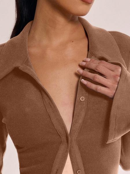 Women's Casual Long Sleeve Shirt Collar Button Design, Fitted Plain Top for All Seasons, Moderate Fabric Women's Clothing, Womenswear