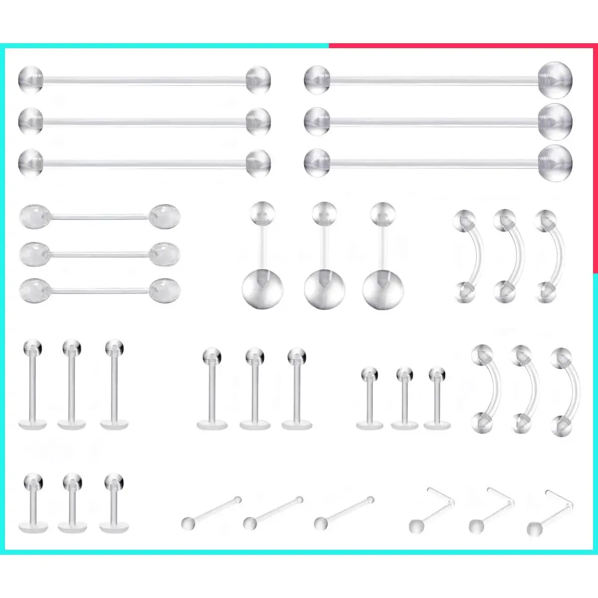 Clear Piercing Retainers for Surgery – Plastic Nipple Rings, Nose Retainer Kit, Belly Button Jewelry, Bioflex Earrings, Septum, Lip, Tragus & Industrial Bars