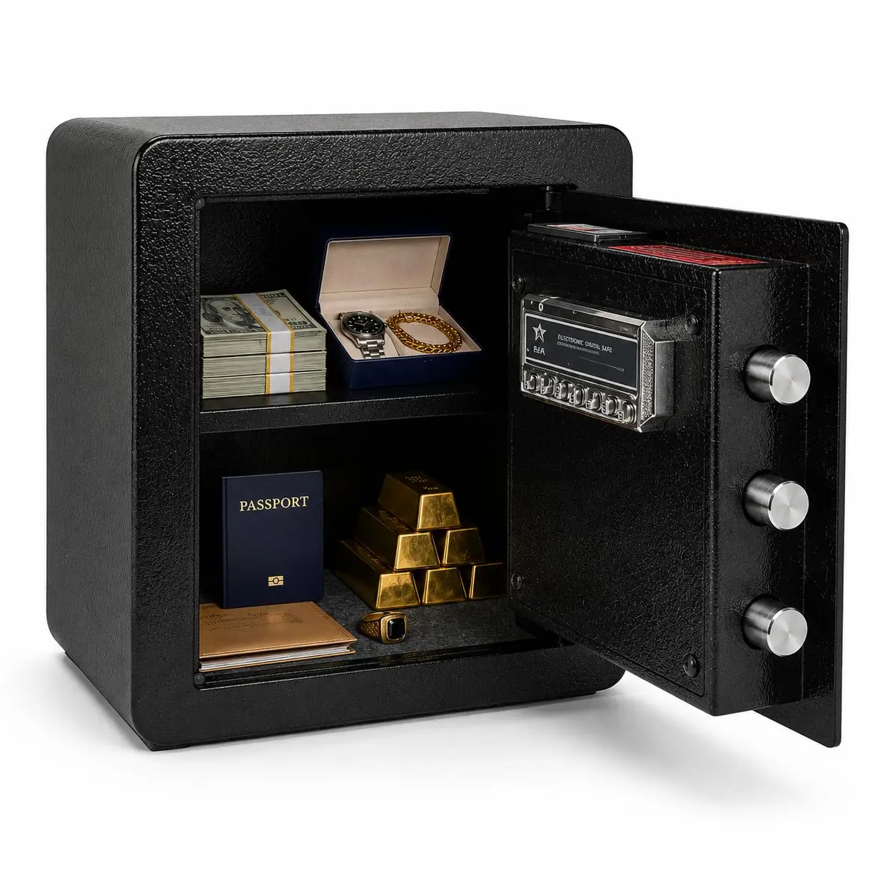 Security Safe Box 1.8 Cu Ft – Digital Keypad & Key Lock, Small Steel Home Safe for Money, Jewelry, Documents, Dorm & Closet Storage