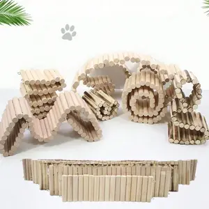 Hamster Habitat Accessory Set, Bear Toy, Dual Layer Platform Fence, DIY Small Pet Building Kit, Includes Turtle, Chicken Toys, Climbing Ladder, Wood