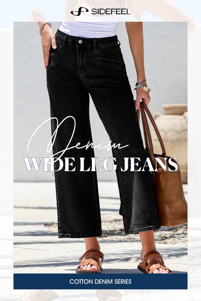 Sidefeel Women's Straight Leg Jeans High Waisted Stretchy Wide Leg Jeans Straight Leg Zimbaplatinum Ankle Denim Pants with Slant Pockets TikTokShopBlackFriday