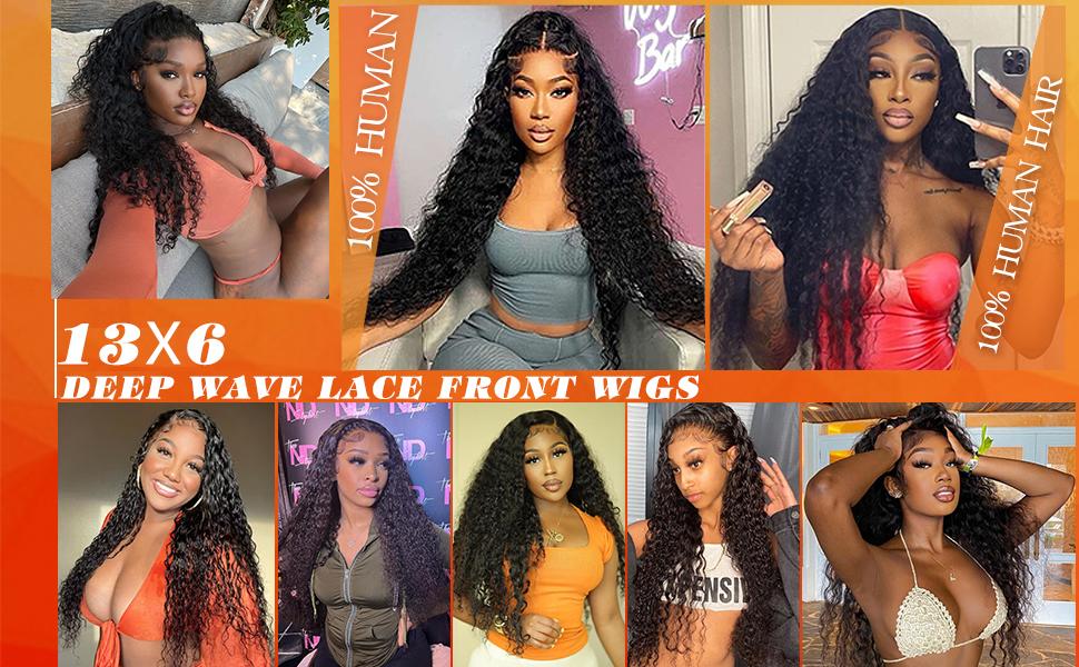 Bling Hair Deep Wave HD Lace front 13x6 13x4 Kinky Curly Human Hair Wigs Transparent Lace Frontal Wig PrePlucked 180 Density Wigs For Women with Baby Hair