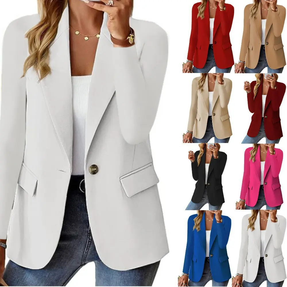 Women's Solid Plain Long-Sleeve Soft Knit Blazer Cardigan - Tailored Cut, Lightweight Basic Casual Layering Outerwear for Autumn Daily Commuter Outfits