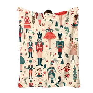 1Pc Nutcracker, Christmas Tree, BallerinaBed Blanket 1Pc Cute Flannel Blanket Thick Mixed Colors For Couch, Bed, Sofa - All-Season Home Decor, Throw Blanket For Couch, Decorative Living Space, Playful Animal Design, Soft Texture Perfect For Napping,