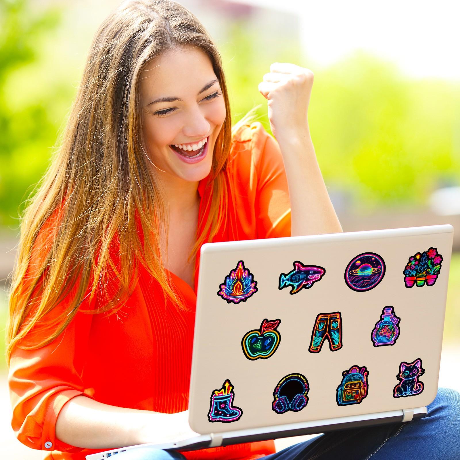 50 Sheets Neon Fresh Stickers, Creative Style Neon Light Stickers, Personalized Graffiti Stickers, Unique Decorative Stickers