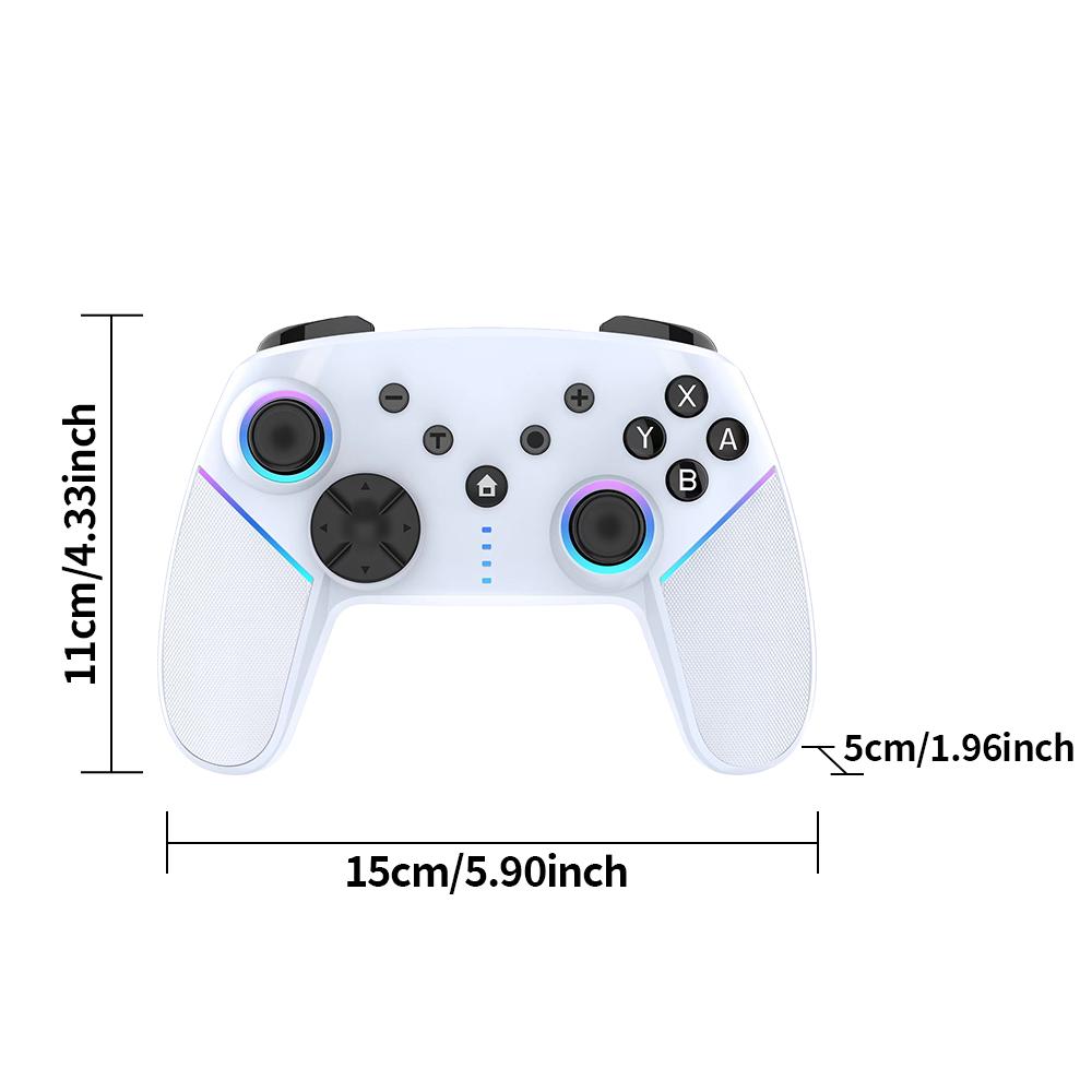 Wireless Controller with RGB LED, Six-Axis Gyroscope Vibration Adjust, Bluetooth-compatible Game Handle for Switch PC Android iOS Devices, Wireless Gaming Controller