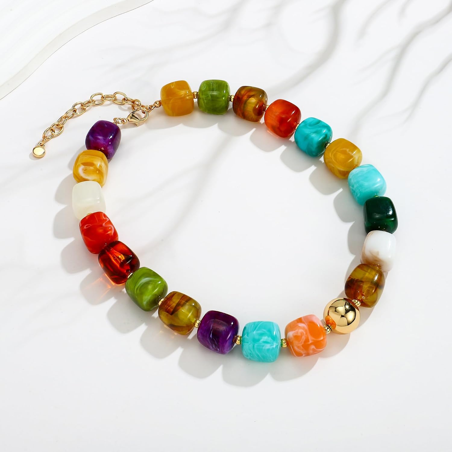 Colorful Chunky Necklaces for Women Trendy Multicolor Large Square  Beads Necklace Boho Chunky Statement Choker Necklaces Y2K Summer