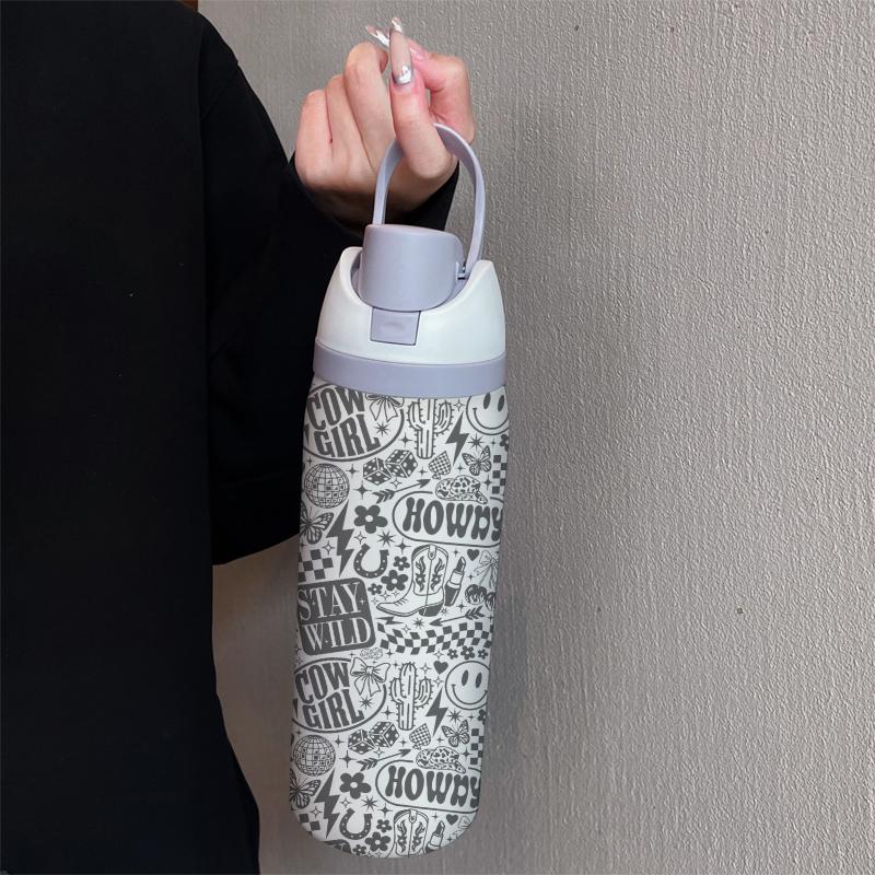 Wild Girl 32oz Dual-Drink Sports Water Bottle, 304 Stainless Steel Large Capacity Leakproof Insulated Tumbler, Perfect Gift for Women, Home, Outdoor Workout, Travel