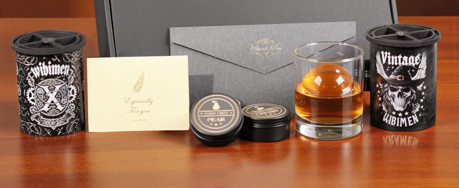 Old Fashioned Whiskey Smoker Kit with 2 Clear Ice Molds-Cocktail Smoker Gift Set with 2 Glasses, 6 Wood Chip Flavors & Clear Ice Makers, Bourbon Whiskey Gifts for Men (Butane Not Included)