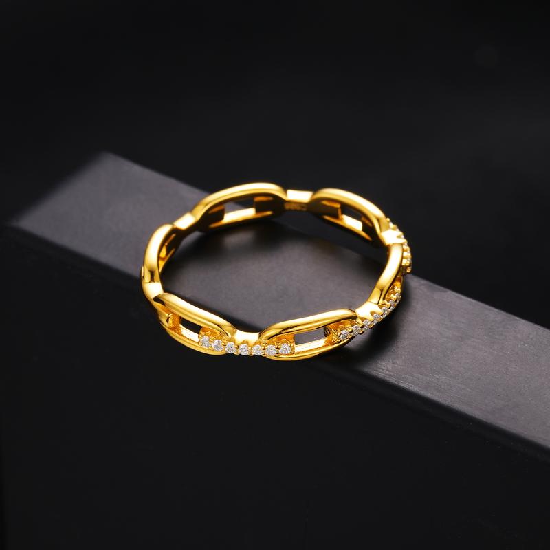 【#R45】3mm Cuban Link Ring Curb Link Chain For Women Couples Unisex Vintage Stylish Rings Golden Silver Color Hip Hop Men Fashion Jewlery