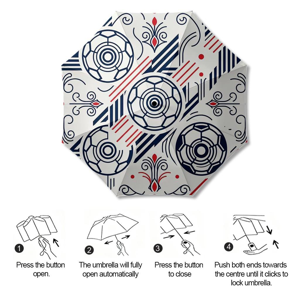 Football Field Pattern Umbrella, Automatic Open, Iron Frame, Portable Folding, Suitable for All Seasons, Travel, Office, Outdoor Use