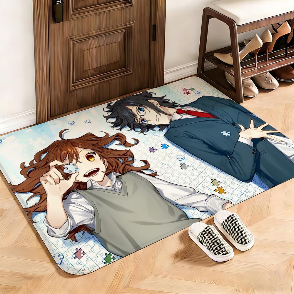 Romance Horimiya Floor Mat This soft flannel mat provides a cozy Soft flannel mat with quick water absorption, non-slip and durable. Easy to clean, ideal for bathroom and entryway use.