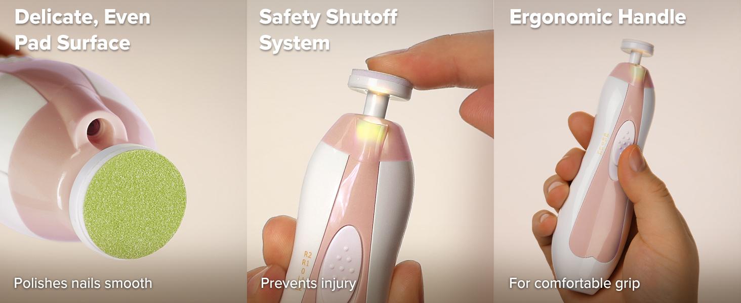 haakaa Baby Nail Trimmer Electric, Safe Baby Nail Clippers, Baby Nail File Kit Manicure Set, Trim Polish Grooming kit for Newborn Toddler or Adults Toes Fingernails, 6 Grinding Heads and LED Light, Portable