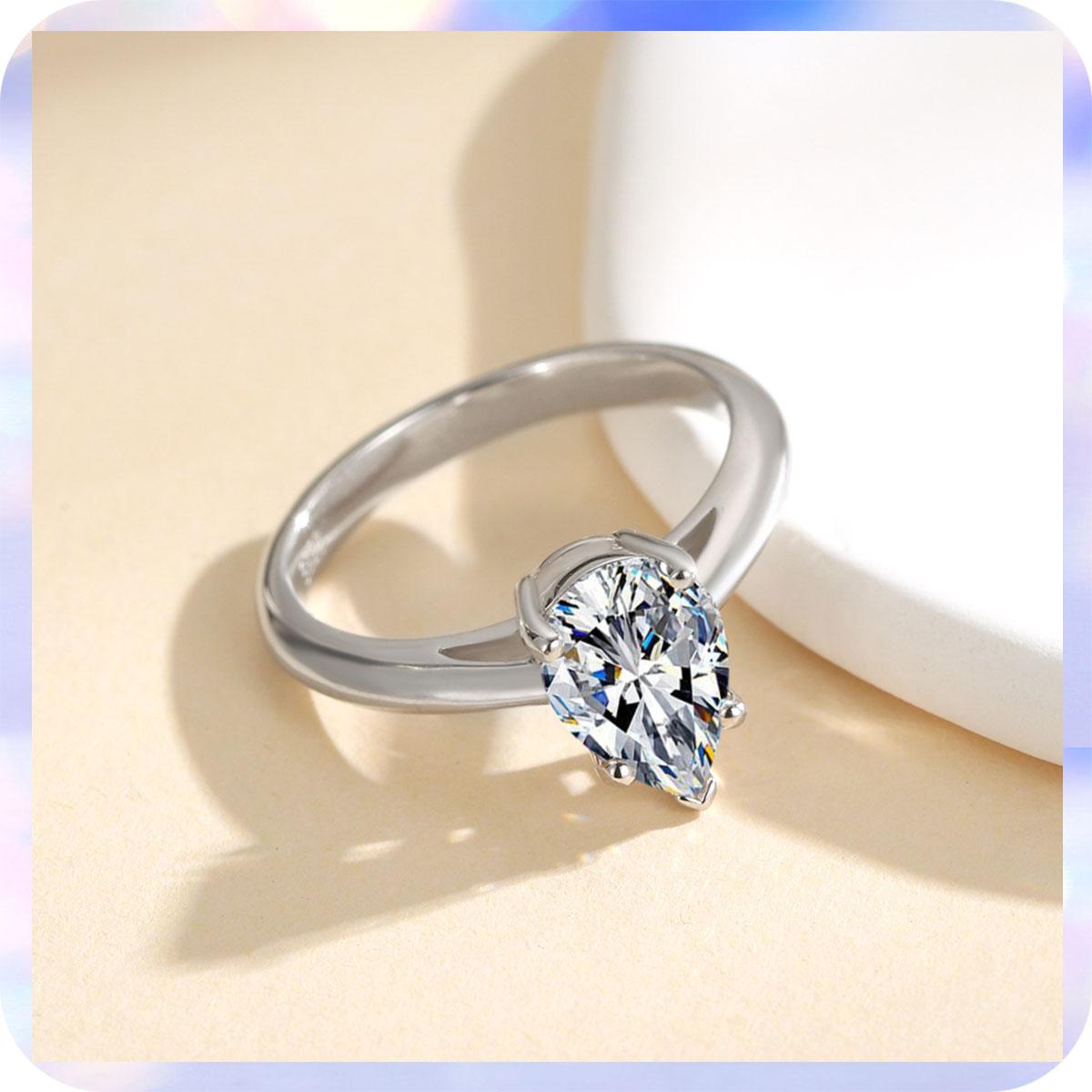 [279] 2.0 Carat Synthetic Moissanite Ring Classic Pear Cut Sterling 925 Silver Ring Engagement Wedding Jewelry Anniversary Birthday Gift