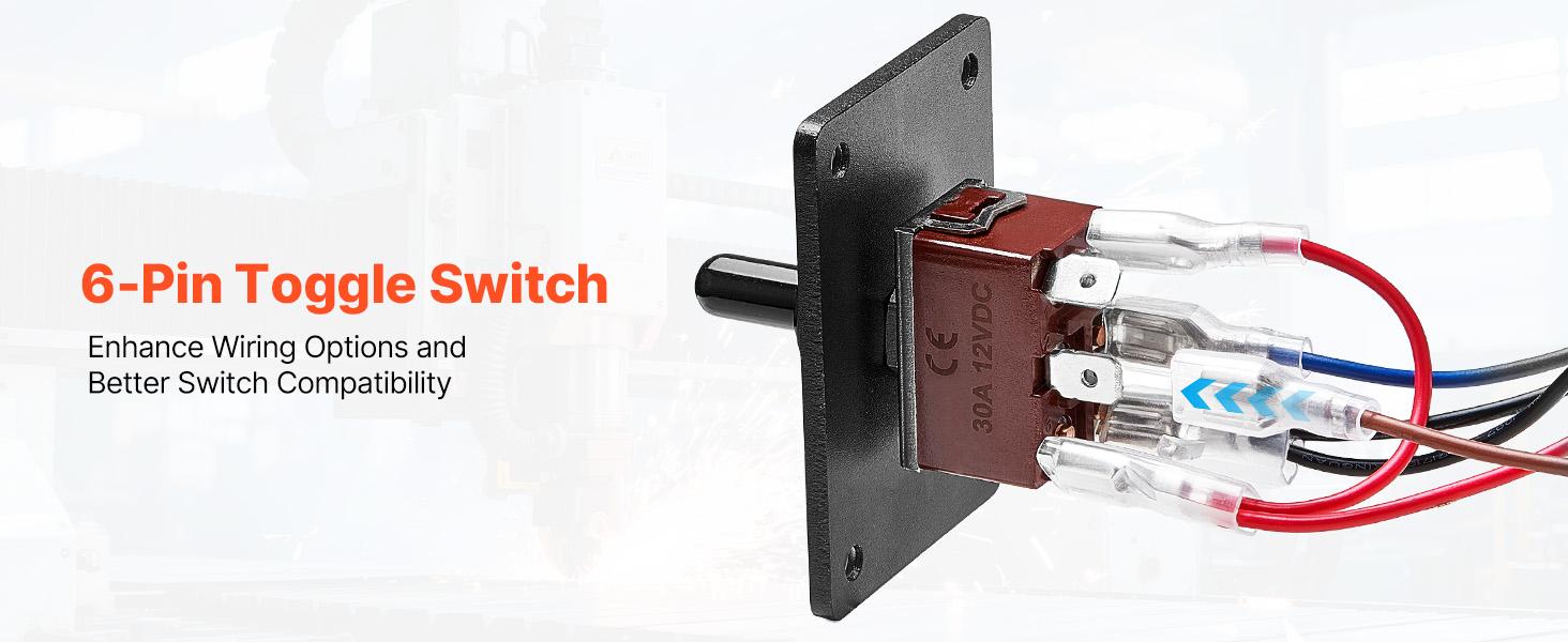 VEVOR Toggle Switch, 6 Pin Momentary Polarity Reversing Toggle Switch (ON)-Off-(ON) DC 12V/30A AC 250V/15A - with Up Down Mounting Panel Waterproof Boot Cap for Auto Car Marine Boat VEVOR Toggle Switch, 6 Pin Momentary Polarity Reversing Toggle Switch (ON)-Off-(ON) DC 12V/30A AC 250V/15A - with Up Down Mounting Panel Waterproof Boot Cap for Auto Car Marine Boat