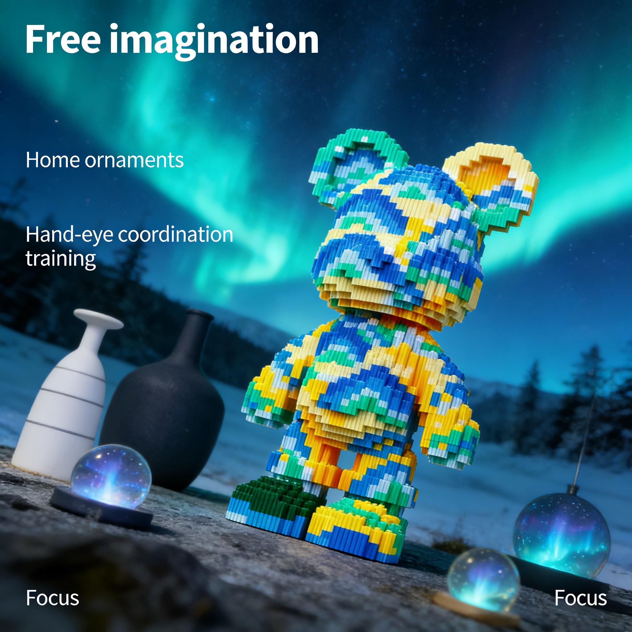 Ocean Pattern Bear Series Creative Building Blocks Model, 1451pcs, Original Authentic, DIY Craft Kit, Home Decor, Gift Idea