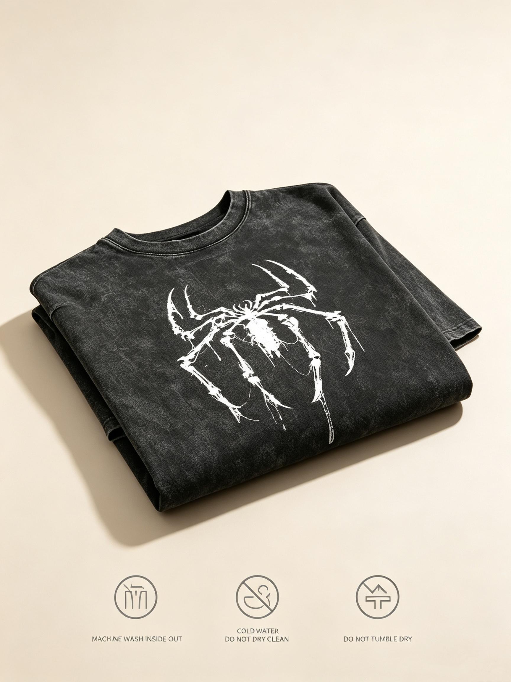 Unisex Acid Wash Spider Graphic Tee Heavyweight Cotton Oversized Boxy Fit Shirt Dark Streetwear Goth Vintage Tops Y2K Streetwear Tee