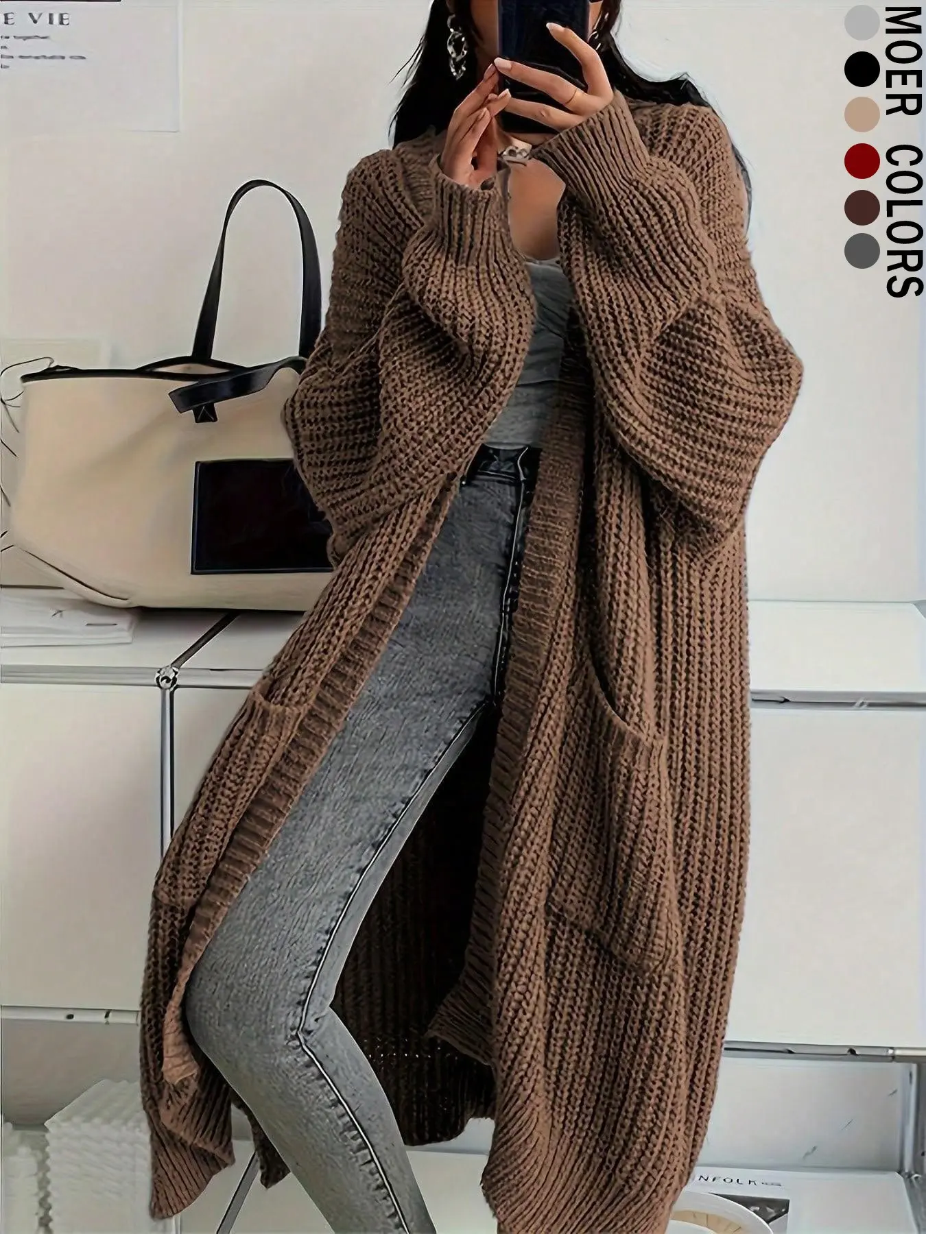 Women's Fashionable Elegant Casual Commuter Knit Long Cardigan Sweater, Fall Winter Stylish Versatile Pullover, Comfortable and Warm