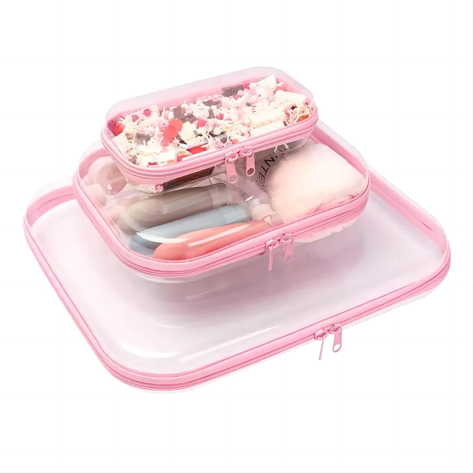 Clear Storage Box Set, 1/2/3 Counts/Set Large Capacity Organizational Zipper Storage Box, Portable Storage Organizer for Skincare, Clothes, Books, Laundry, Travel Toiletry Bag, Space Saver Organizer, Beauty Organizer, Multiple colors available