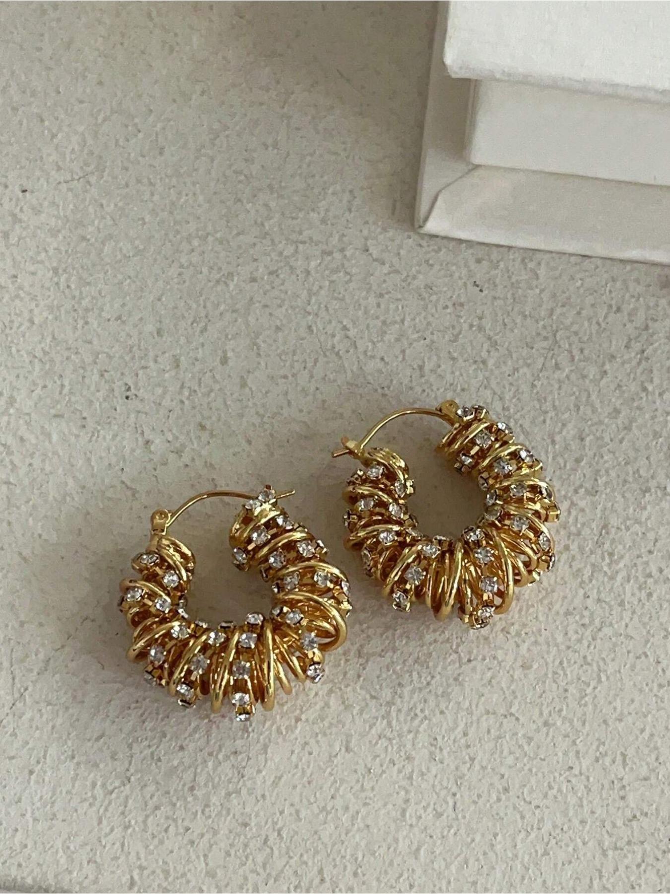 French Vintage Braided Hollow Out Twist Round Earrings, Elegant Women's Zircon Studs, Unique Design, Trendy Gift Idea, Zirconia Hoop Earrings