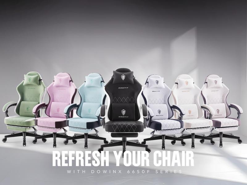 Dowinx Lumbar Massage Support office game Chair, spring cushion fabric, foot pedal ergonomic chair 300 LBS
