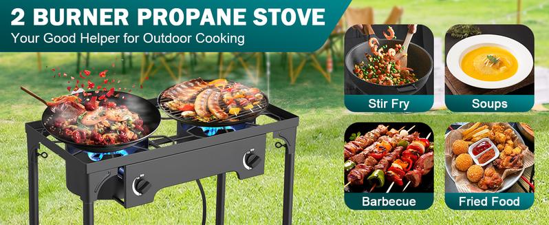 GEEKHOM 3 Burner Outdoor Propane Gas Stove 225,000 BTU High Pressure Stand Cooker for Backyard Cooking Camping Home Brewing Canning Turkey Frying, 20 PSI Regulator GEEKHOM 3 Burner Outdoor Propane Gas Stove 225,000 BTU High Pressure Stand Cooker for Backyard Cooking Camping Home Brewing Canning Turkey Frying, 20 PSI Regulator