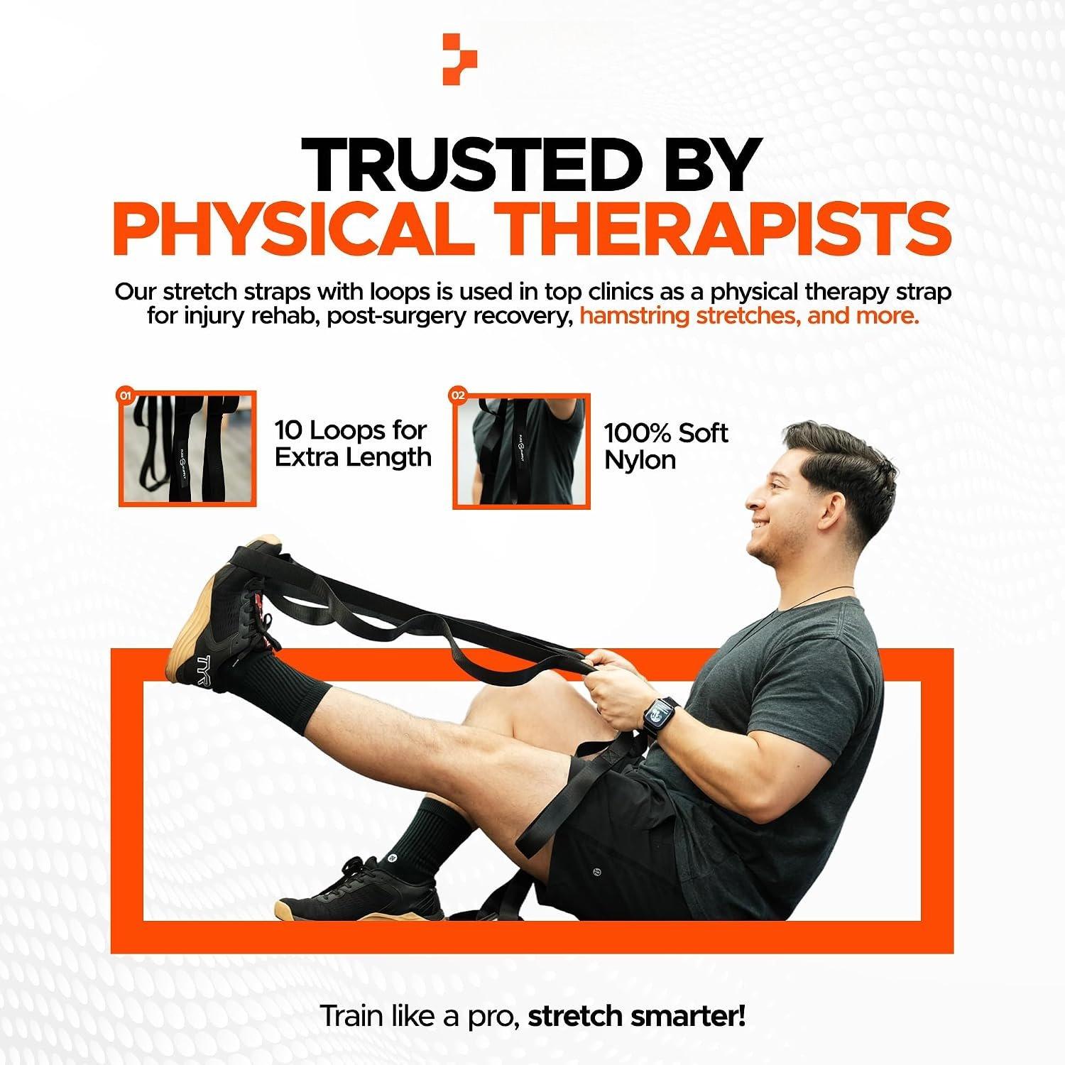 Stretching Strap, 10 Loops, Non-Elastic Stretch Strap, Yoga Strap | Flexibility , Non-Elastic,  &  Stretcher, Rehab, Pilates,  & Gym Use, Workout Guide Included