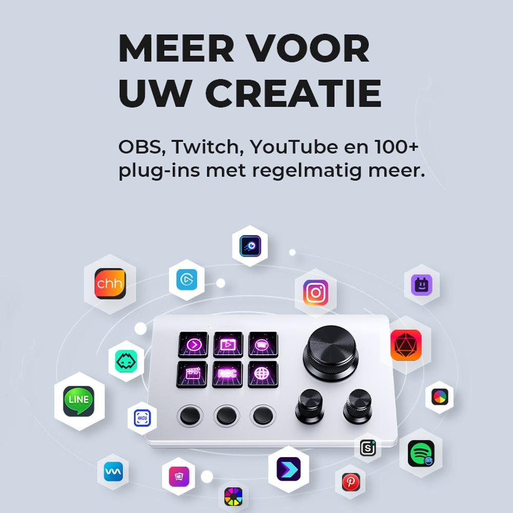 Stream Controller 6 Macro Keys LCD Keyboard, 3 Knobs & Switch Button, LED Touchscreen, USB Powered, Compatible with PC and MAC, Stream Studio Controller