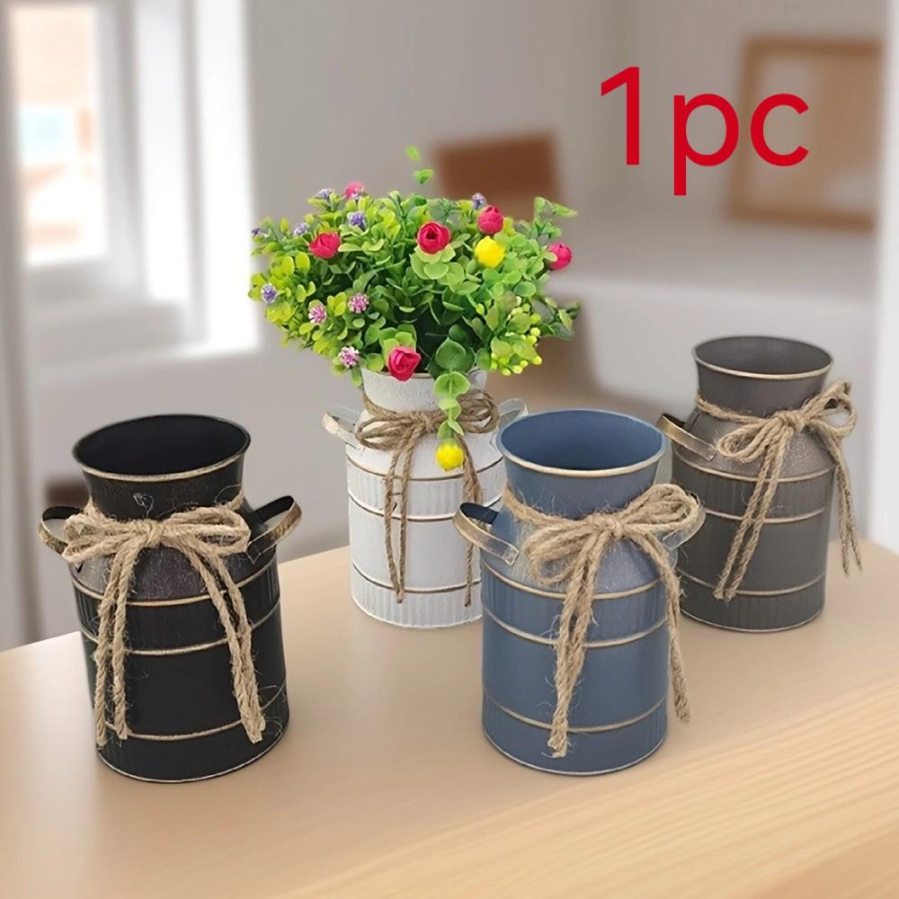Vintage Rustic Metal Cylinder Vase with Handle, Farmhouse Decor Watering Can, Living Room Desk, Coffee Shop, Garden Party, Wedding Party Decoration