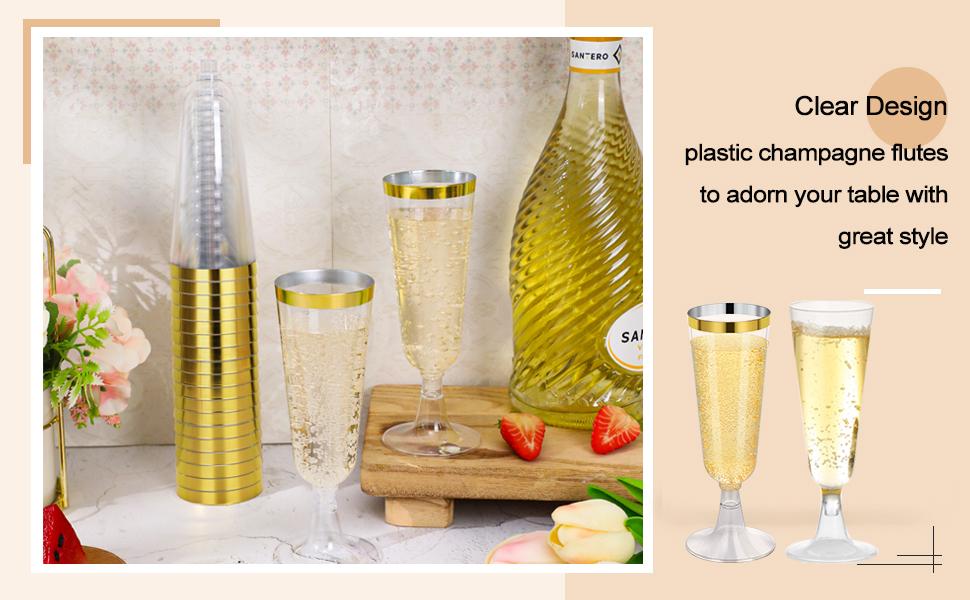 100Pcs 5oz Plastic Champagne Flutes, Disposable Plastic Wine Mimosa Glasses Assemble Plastic Champagne Cup for Party Wedding Cocktail Cup