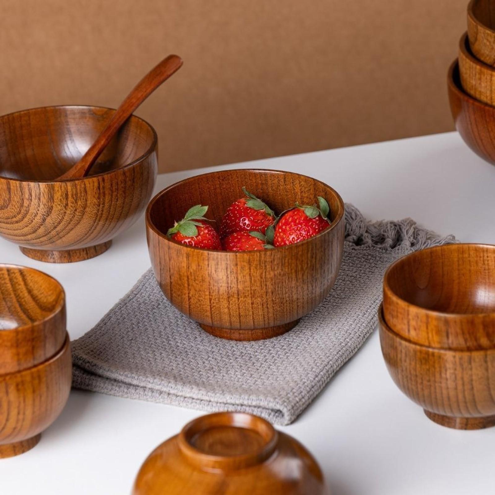Wooden Bowl, Salad Serving Bowls, Household Tableware Set for Home Kitchen Dining Room, Kitchen Accessories, Kitchenware
