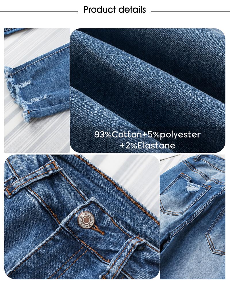 EVALESS Women's High Waist Plenty Stretchy Trouser Jeans Tummy Control Lightweight Ripped Boyfriend Distressed Straight Leg Ankle Pants Denim Jeans 2025 Trendy Womenswear Outfits