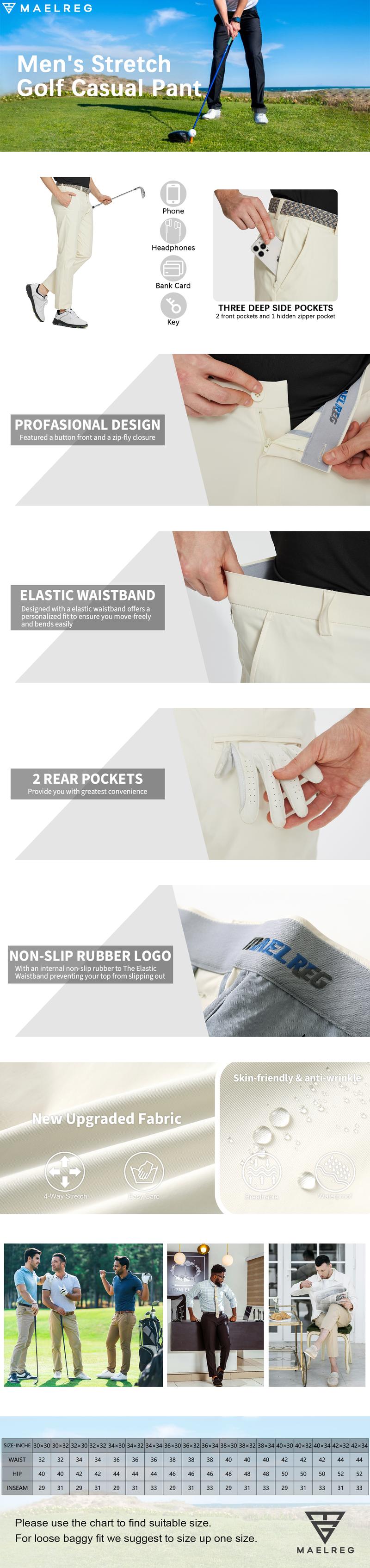 MAELREG Men's Stretch Dress Pants Suit Pants 30"/32"/34" Stretch Lightweight 5 Pockets Water-Resistant Casual Mens Pants,golf sweatpants men,Wedding Attire,Dating Pants