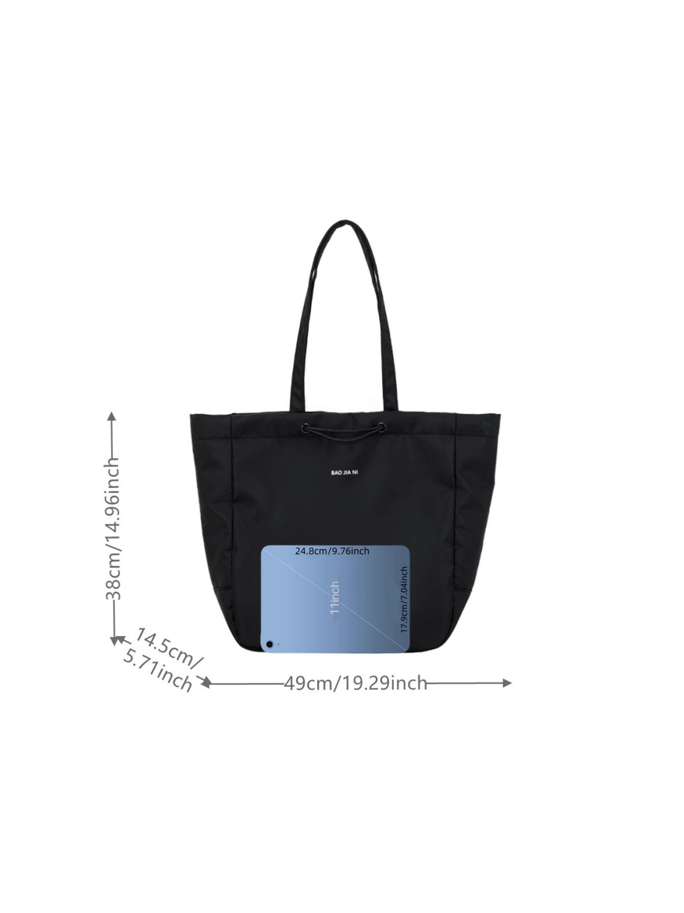 Large capacity drawstring design shoulder bag solid color with letters simple casual tote bag handbag shopping bag travel bag