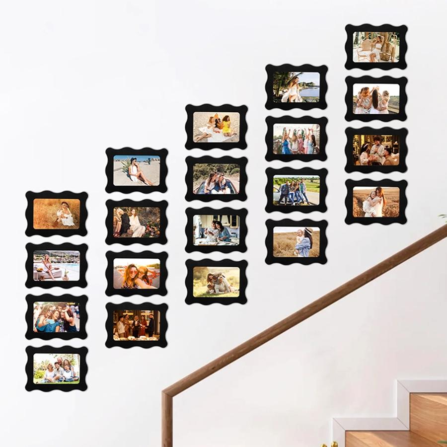 15pcs Creative Rectangular Wave Decorative Picture Frame Set, Heart Shape Photo Frames Wall Record, Home Decoration