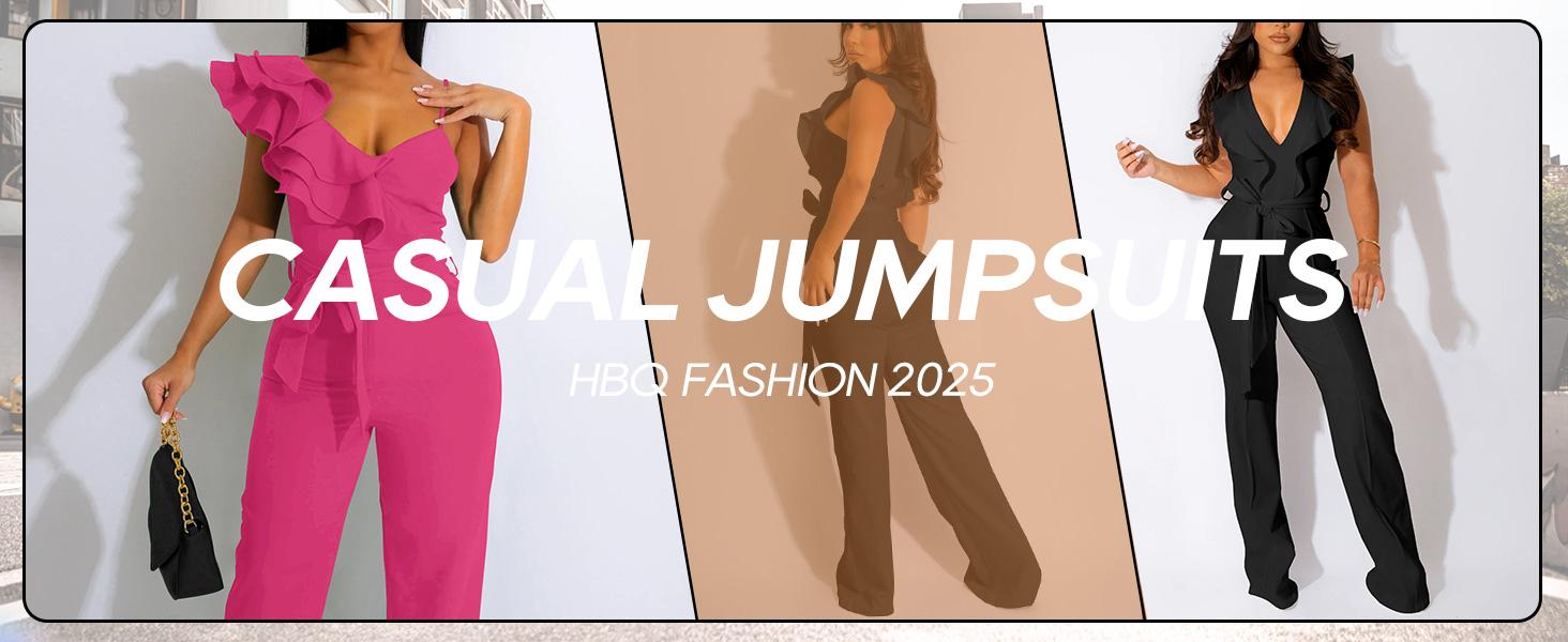 Womens Casual One Piece Jumpsuits V-Neck Sleeveless Ruffle Elegant Romper Wide Leg Pant Sexy Party Clubwear