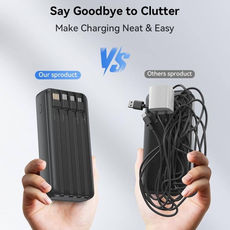 20000mAh large-capacity portable charger, with 4 cables and 6 outputs, PD20W fast charging digital display battery pack, suitable for power banks during travel and outdoor activities